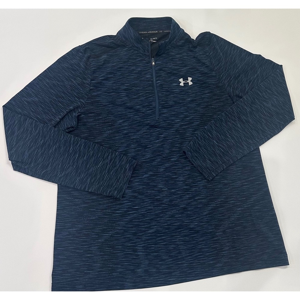 Under Armour HeatGear Womens XL Navy Blue Space Dye Quarter Zip Pullover Top